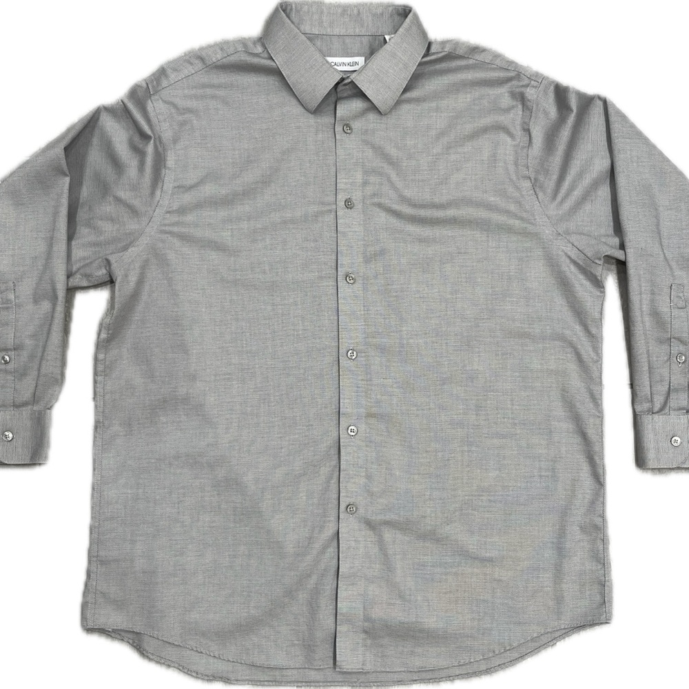 Calvin Klein Men’s Gray Button Down Dress Shirt Regular Fit Stretch Extra Large